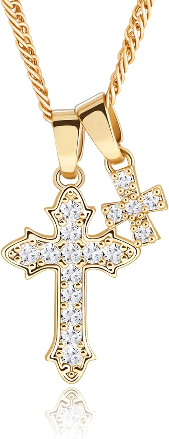 VZCBZC Double Cross Necklace for Women,18K Gold Plated CZ Pendant with Gold Chain Trendy Jewelry Gifts for Women