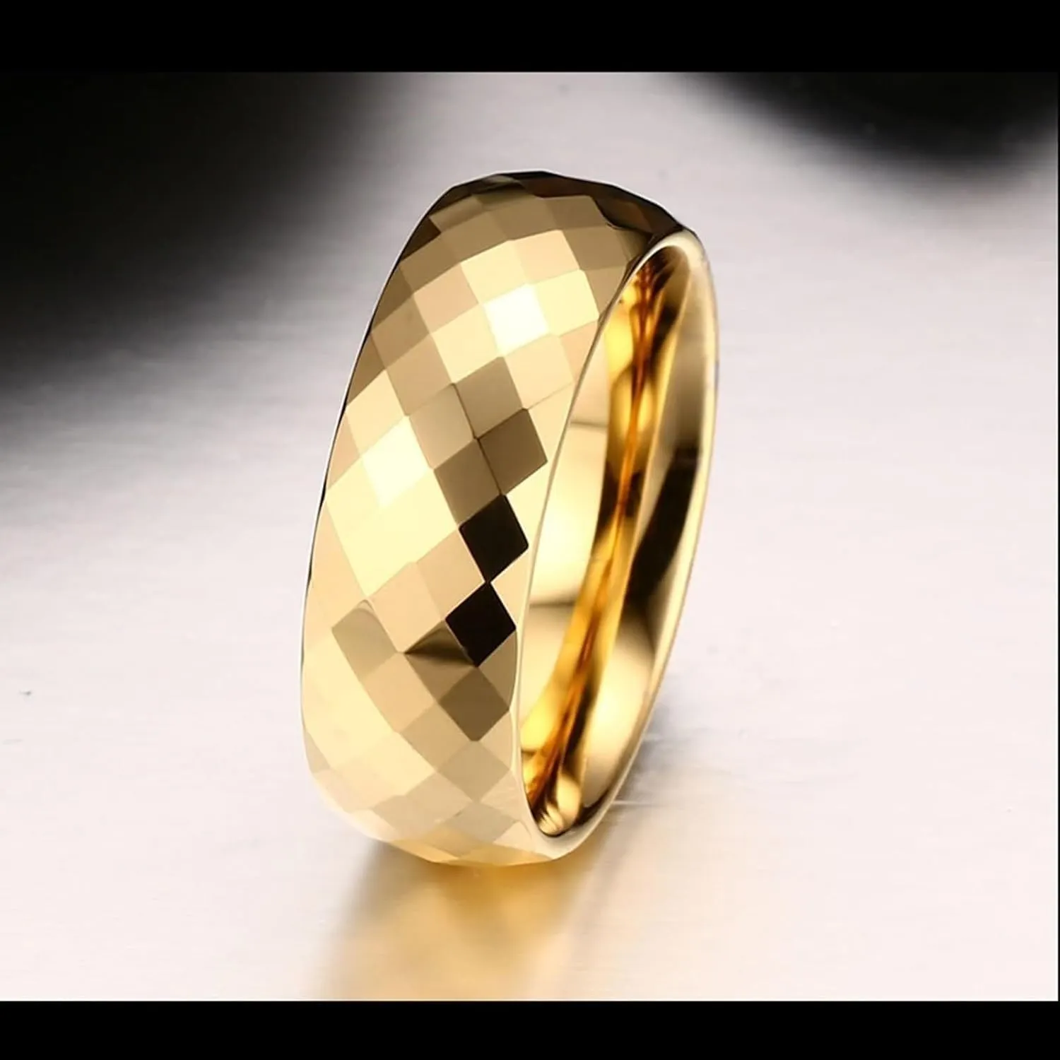 Wedding Ring for Her and Him, Tungsten Couples Wedding Rings Sets 8MM Round Polished Rhombus Gold Rings Set