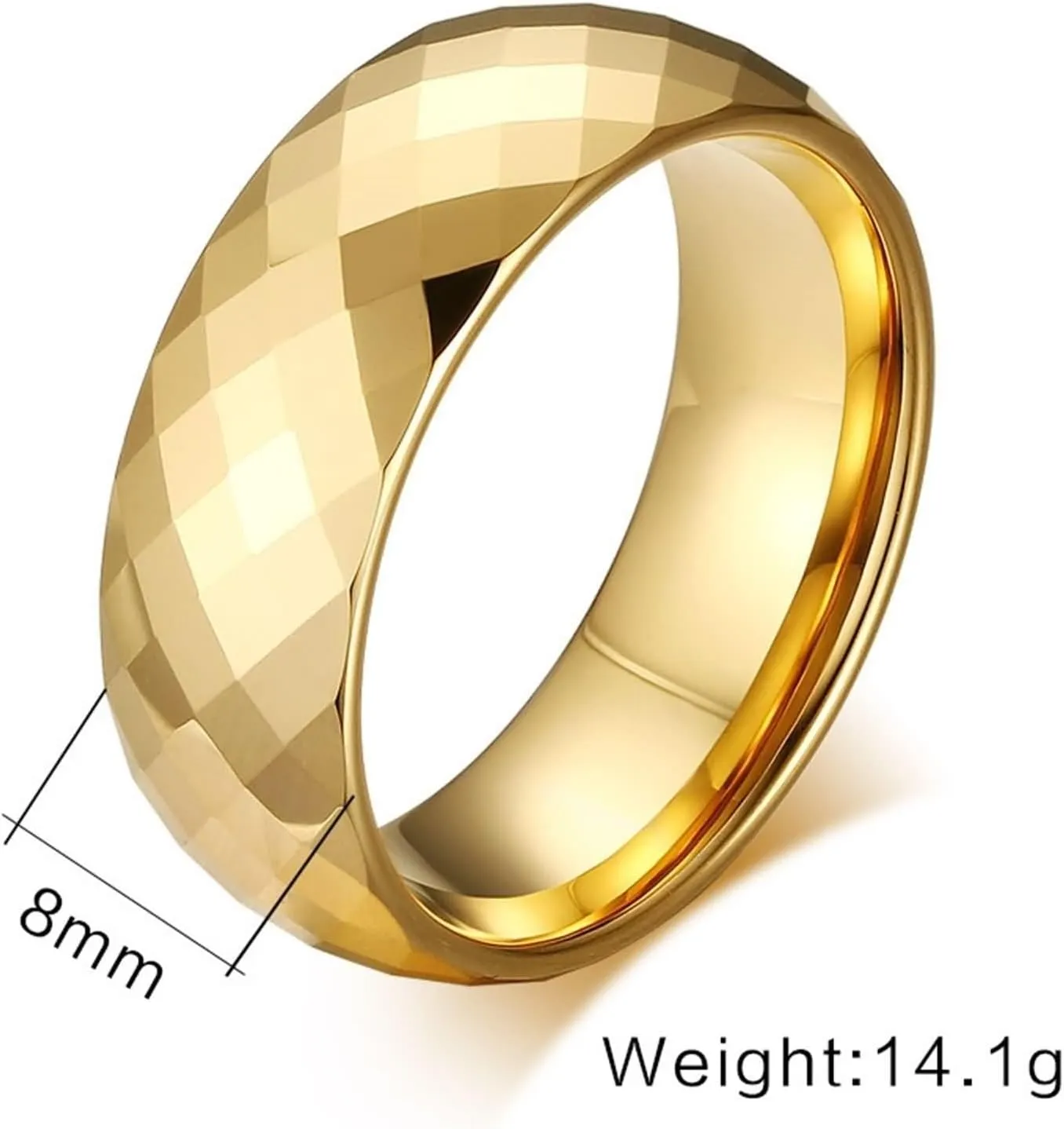 Wedding Ring for Her and Him, Tungsten Couples Wedding Rings Sets 8MM Round Polished Rhombus Gold Rings Set