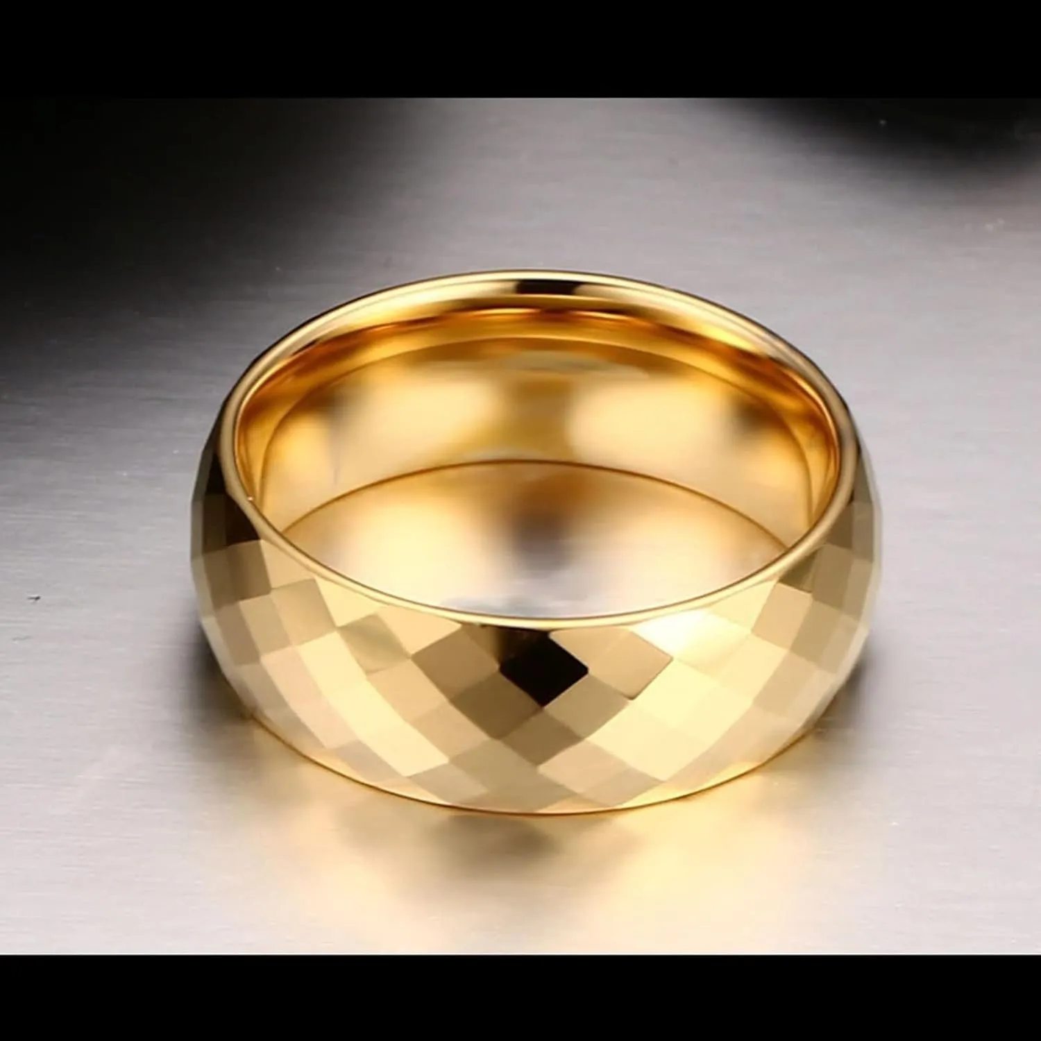 Wedding Ring for Her and Him, Tungsten Couples Wedding Rings Sets 8MM Round Polished Rhombus Gold Rings Set