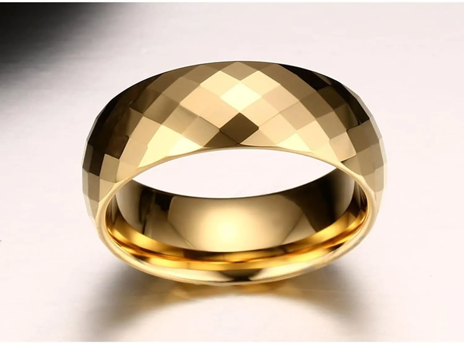 Wedding Ring for Her and Him, Tungsten Couples Wedding Rings Sets 8MM Round Polished Rhombus Gold Rings Set