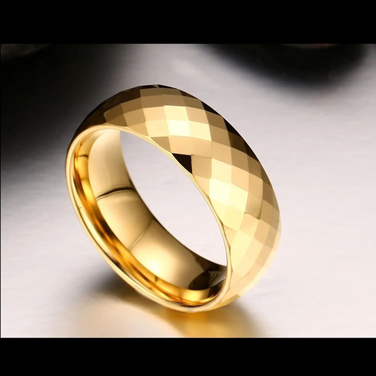 Wedding Ring for Her and Him, Tungsten Couples Wedding Rings Sets 8MM Round Polished Rhombus Gold Rings Set
