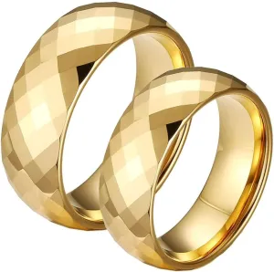 Wedding Ring for Her and Him, Tungsten Couples Wedding Rings Sets 8MM Round Polished Rhombus Gold Rings Set