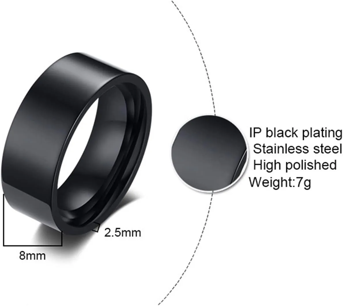 Wedding Rings for Couples Set Stainless Steel, Rings for Men and Women Couple Size 7-11 High Polished Black Ring 8MM