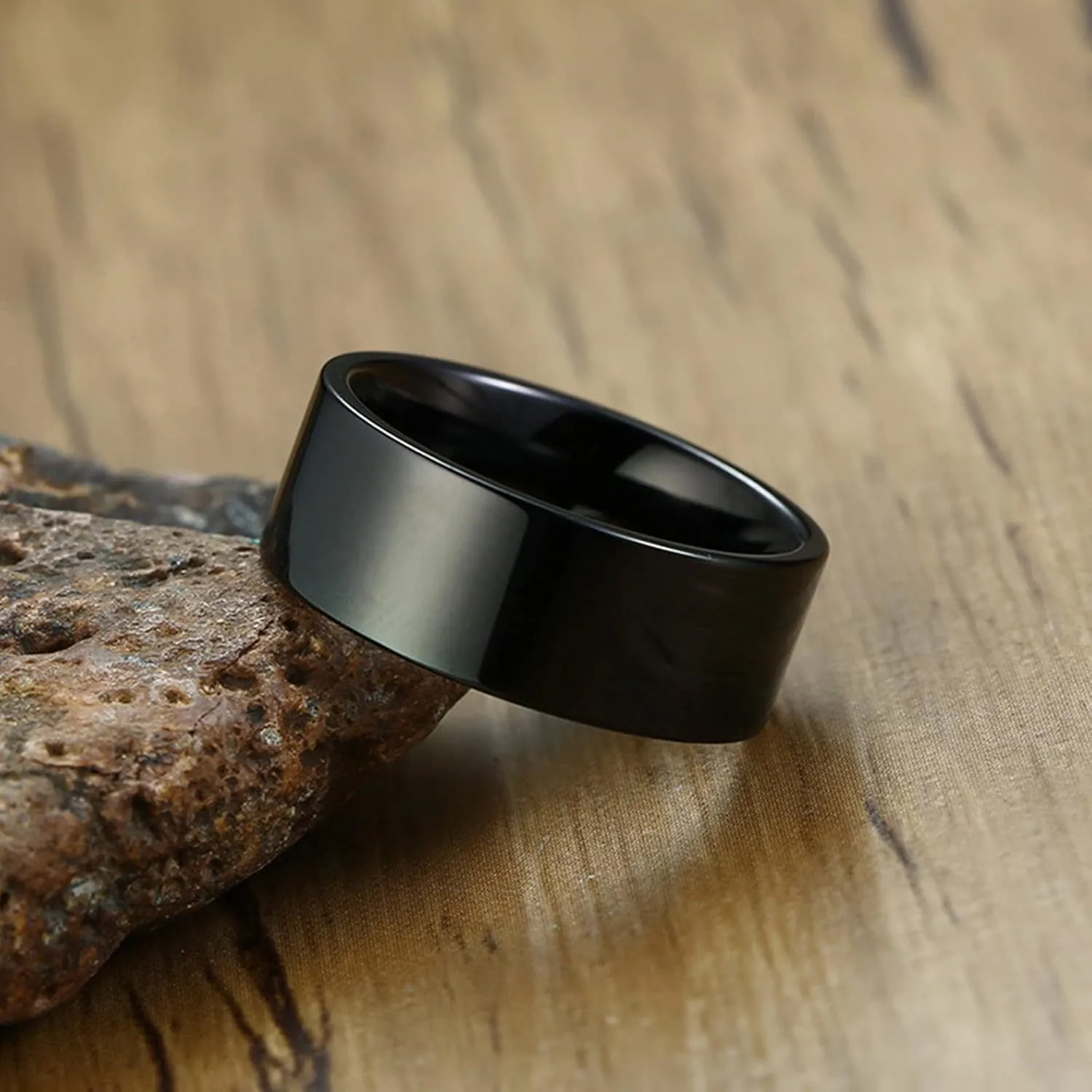 Wedding Rings for Couples Set Stainless Steel, Rings for Men and Women Couple Size 7-11 High Polished Black Ring 8MM