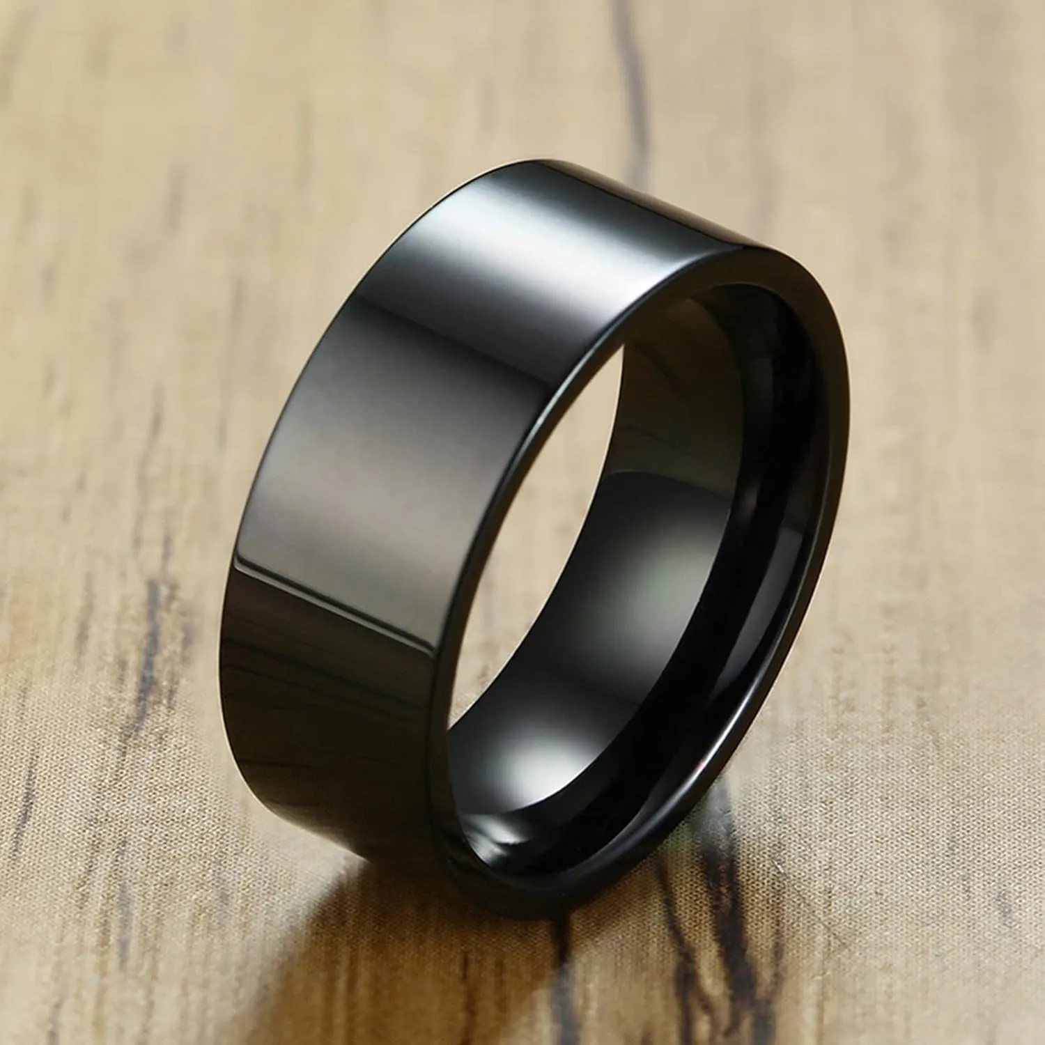 Wedding Rings for Couples Set Stainless Steel, Rings for Men and Women Couple Size 7-11 High Polished Black Ring 8MM
