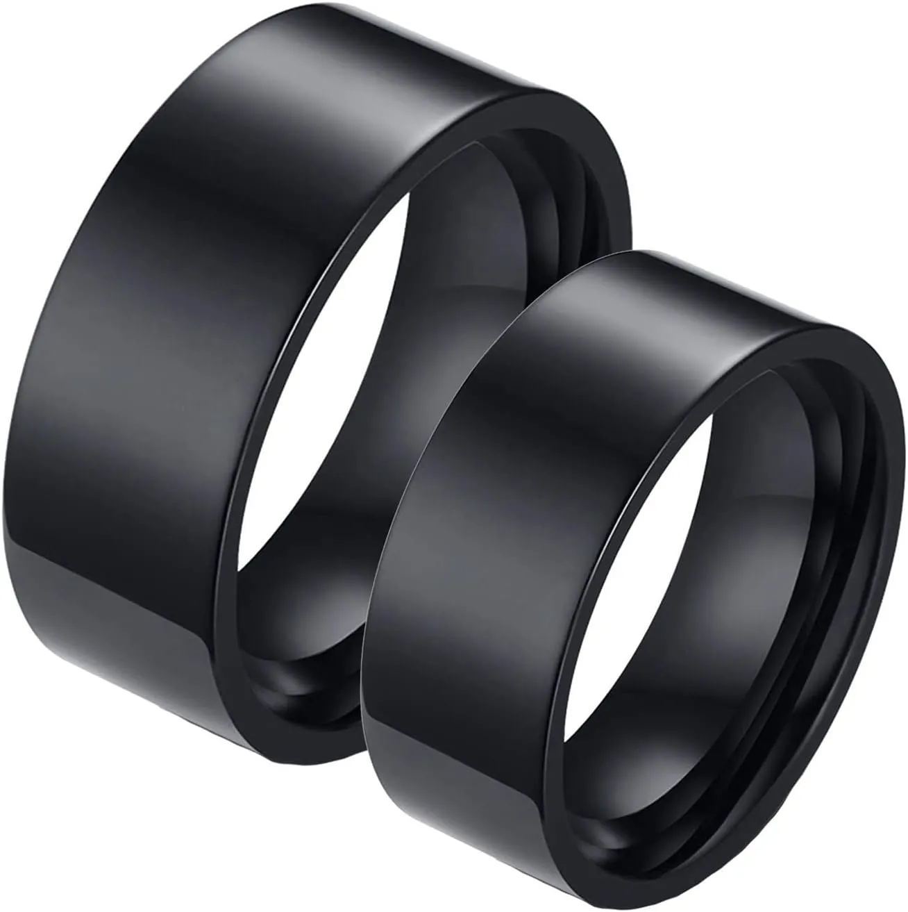 Wedding Rings for Couples Set Stainless Steel, Rings for Men and Women Couple Size 7-11 High Polished Black Ring 8MM