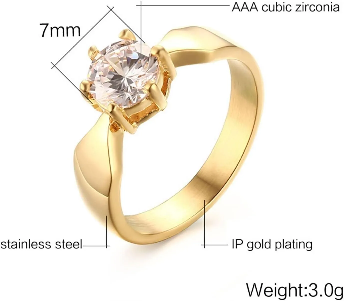 Wedding Rings Women and Men, Stainless Steel Couple Wedding Bands Set 5MM Polished Round Cubic Zirconia Gold Rings Set