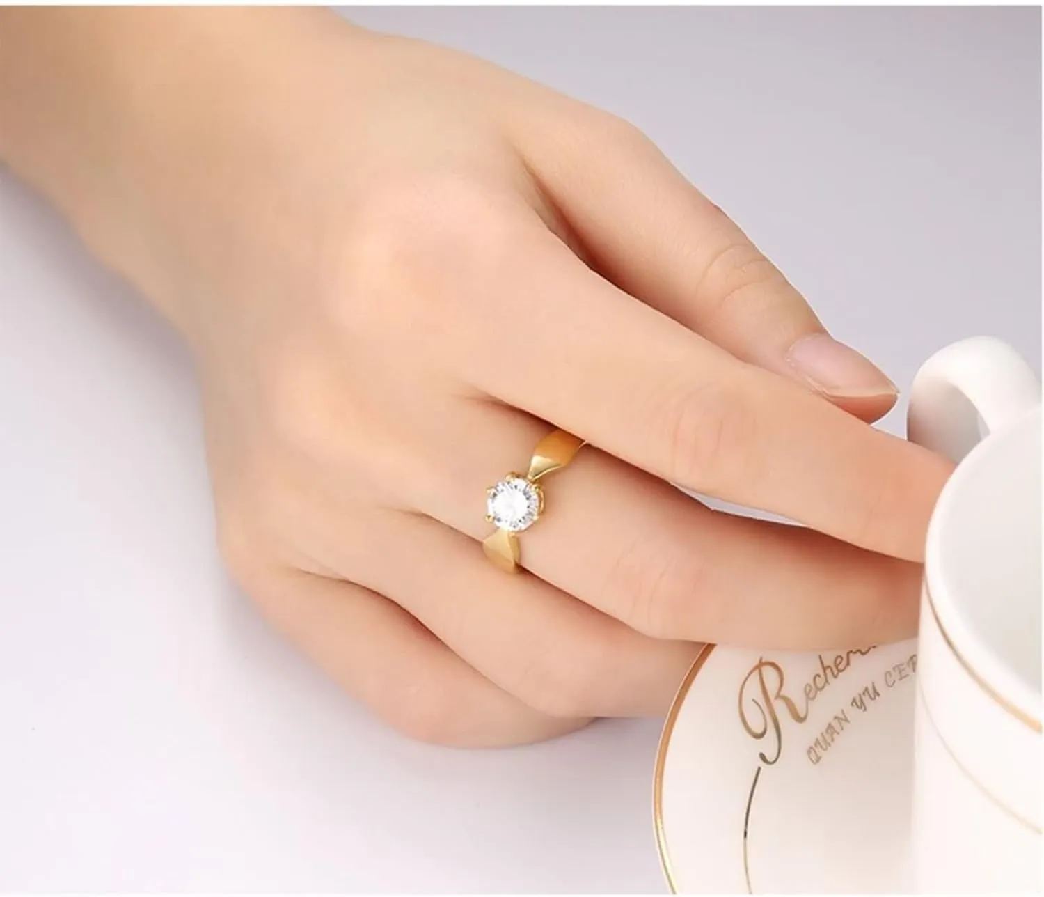 Wedding Rings Women and Men, Stainless Steel Couple Wedding Bands Set 5MM Polished Round Cubic Zirconia Gold Rings Set