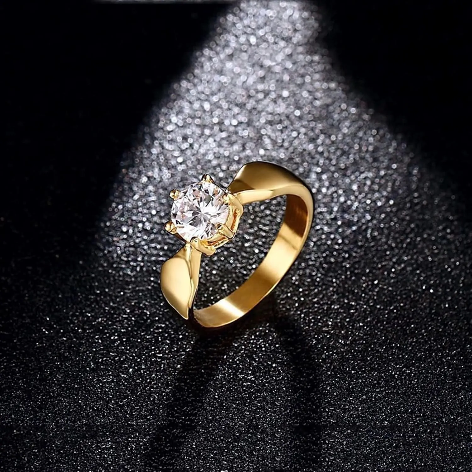 Wedding Rings Women and Men, Stainless Steel Couple Wedding Bands Set 5MM Polished Round Cubic Zirconia Gold Rings Set
