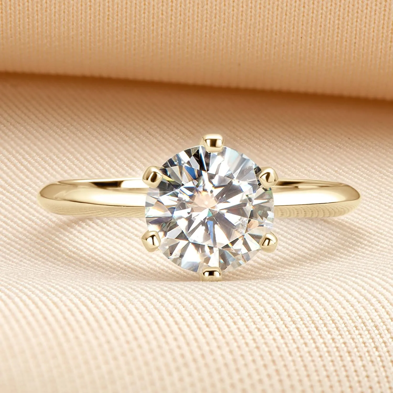 WOAINI 0.5/1/2/3 Carat Moissanite Ring for Women Prong-Setting, Eternity Promise Statement Solitaire Ring Band Sterling Silver Gold Plated, Diamond-Alternative Gift for Anniversary Wedding Engagement