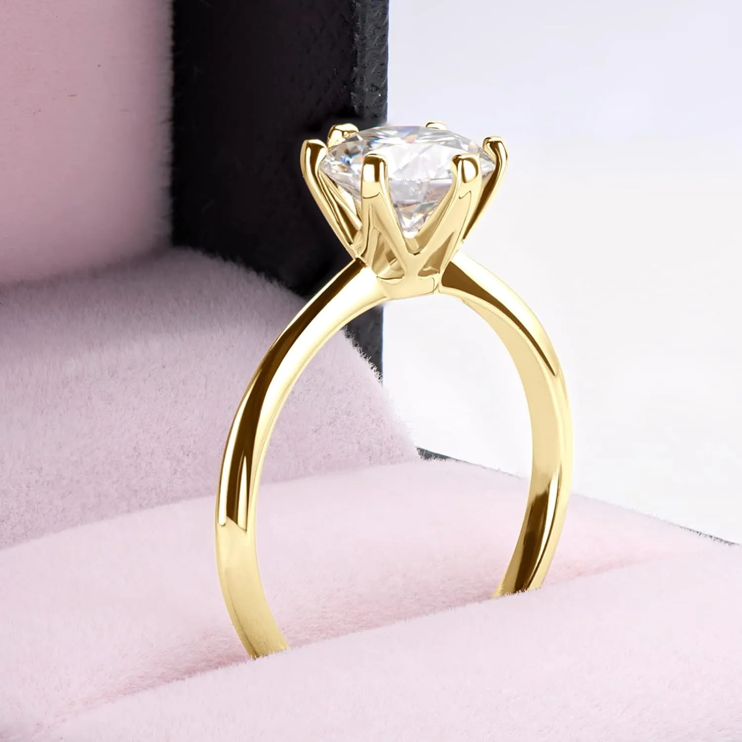 WOAINI 0.5/1/2/3 Carat Moissanite Ring for Women Prong-Setting, Eternity Promise Statement Solitaire Ring Band Sterling Silver Gold Plated, Diamond-Alternative Gift for Anniversary Wedding Engagement