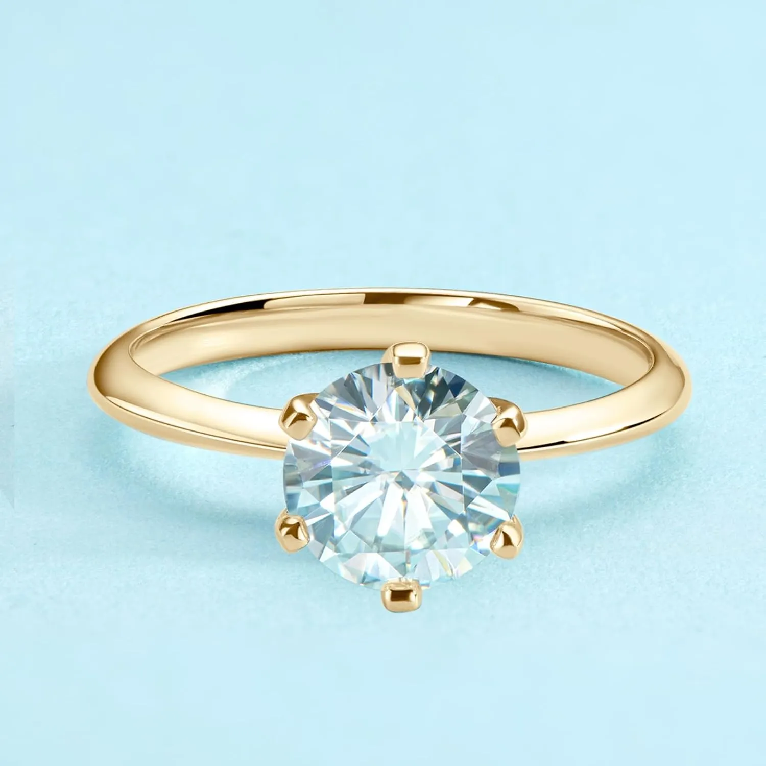 WOAINI 0.5/1/2/3 Carat Moissanite Ring for Women Prong-Setting, Eternity Promise Statement Solitaire Ring Band Sterling Silver Gold Plated, Diamond-Alternative Gift for Anniversary Wedding Engagement