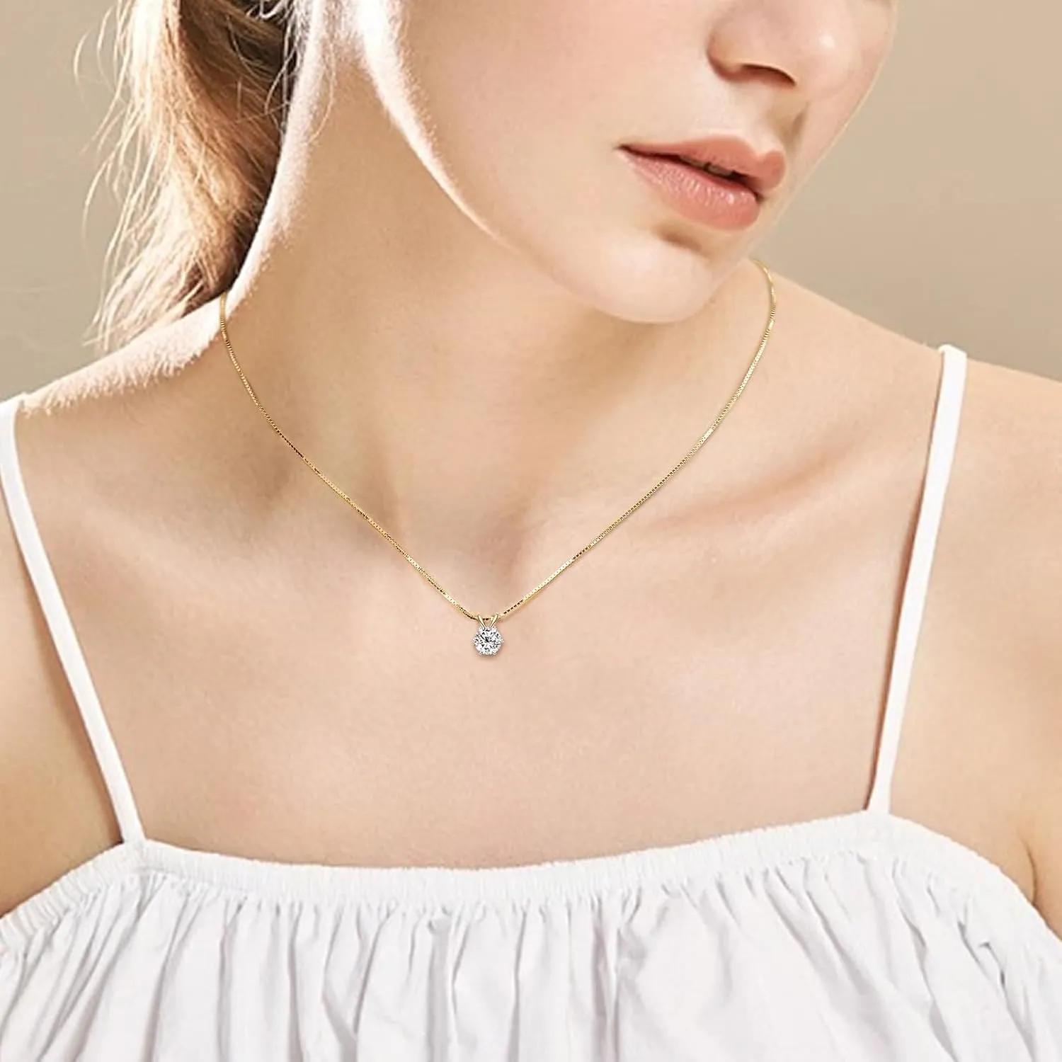 WOAINI 0.5/1/2/3 Carat Moissanite Solitaire Pendant Necklace in 925 Sterling Silver, Adjustable Necklaces Pendant 6-Prong-Set with Moissanite, 18" 2", Jewelry Gift for Women