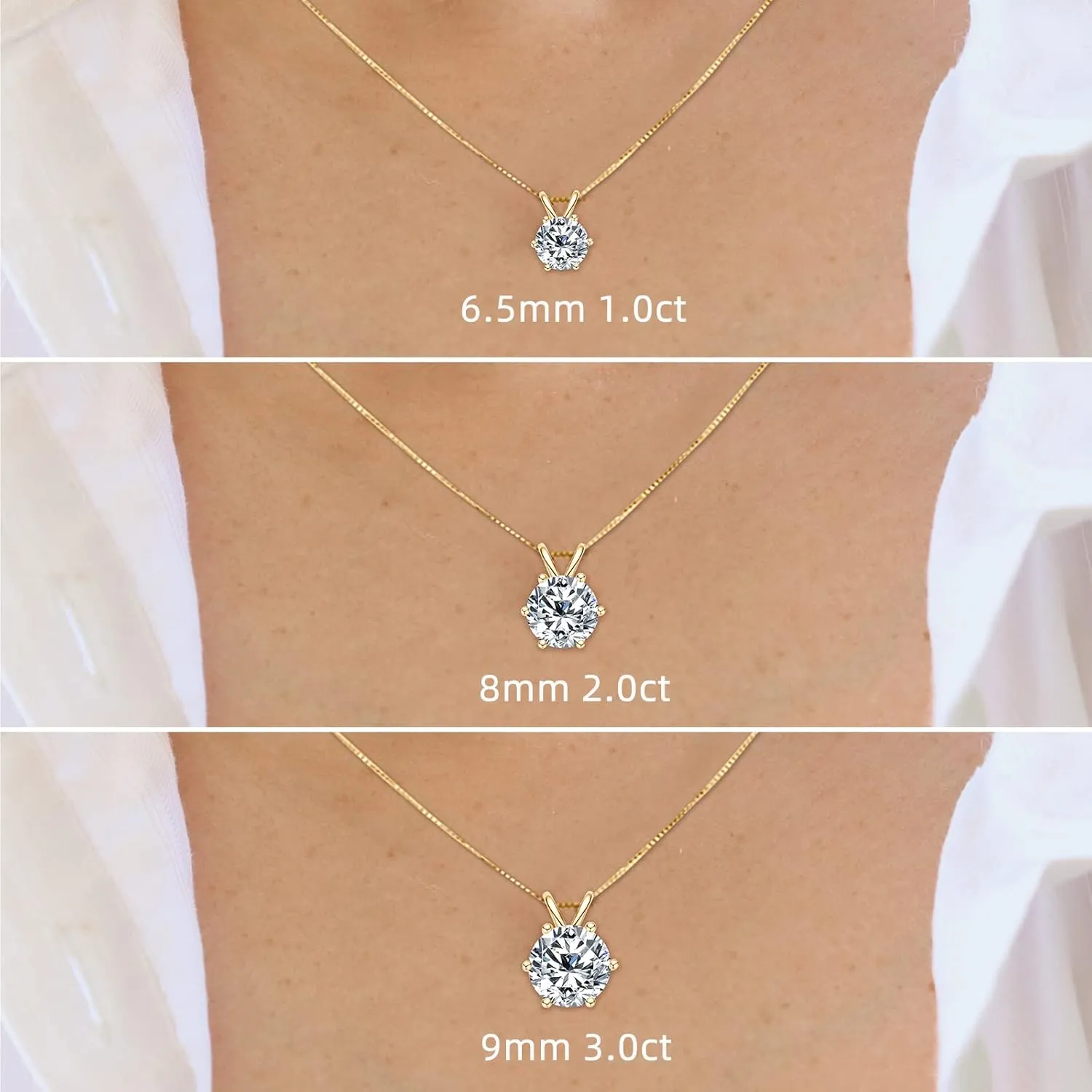 WOAINI 0.5/1/2/3 Carat Moissanite Solitaire Pendant Necklace in 925 Sterling Silver, Adjustable Necklaces Pendant 6-Prong-Set with Moissanite, 18" 2", Jewelry Gift for Women