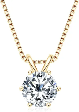 WOAINI 0.5/1/2/3 Carat Moissanite Solitaire Pendant Necklace in 925 Sterling Silver, Adjustable Necklaces Pendant 6-Prong-Set with Moissanite, 18" 2", Jewelry Gift for Women