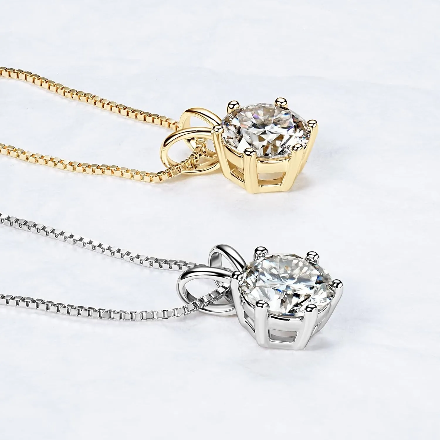 WOAINI 0.5/1/2/3 Carat Moissanite Solitaire Pendant Necklace in 925 Sterling Silver, Adjustable Necklaces Pendant 6-Prong-Set with Moissanite, 18" 2", Jewelry Gift for Women