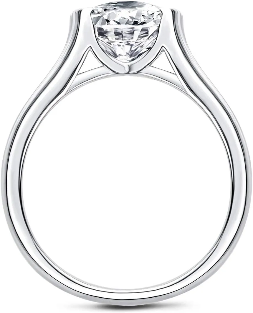 WOAINI 2 Carat Moissanite Ring Solitaire Bezel Setting, Eternity Promise Statement Rings Band with Sterling Silver Gold Plated, Diamond-Alternative Perfect Gifts for Anniversary Wedding Engagement