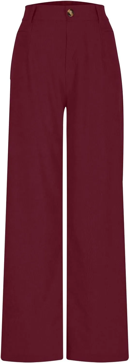 Women's Corduroy Pants High Waist Straight Leg Pant Casual Elastic Waist Sweatpants Stretchy Loose Wide Leg Trousers