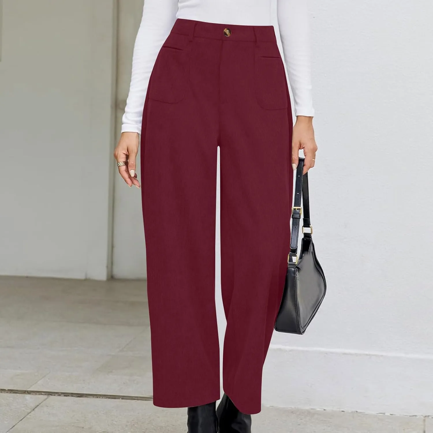 Women's Corduroy Pants High Waist Straight Leg Pant Casual Elastic Waist Sweatpants Stretchy Loose Wide Leg Trousers