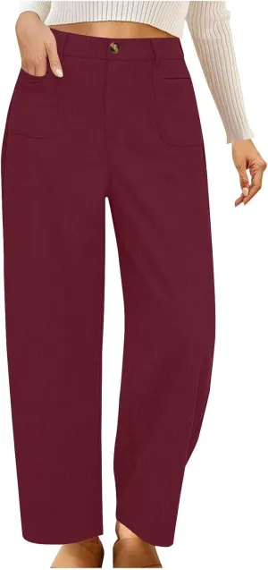 Women's Corduroy Pants High Waist Straight Leg Pant Casual Elastic Waist Sweatpants Stretchy Loose Wide Leg Trousers