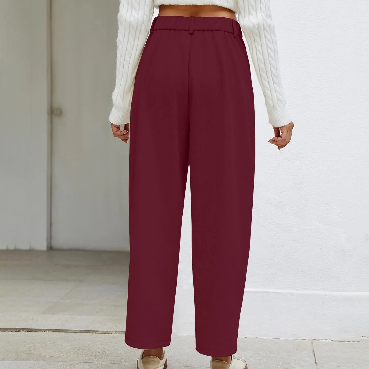 Women's Corduroy Pants High Waist Straight Leg Pant Casual Elastic Waist Sweatpants Stretchy Loose Wide Leg Trousers