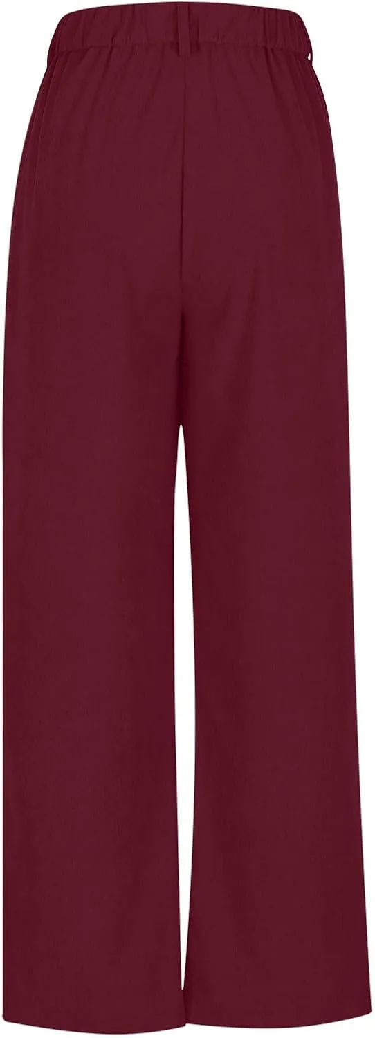 Women's Corduroy Pants High Waist Straight Leg Pant Casual Elastic Waist Sweatpants Stretchy Loose Wide Leg Trousers
