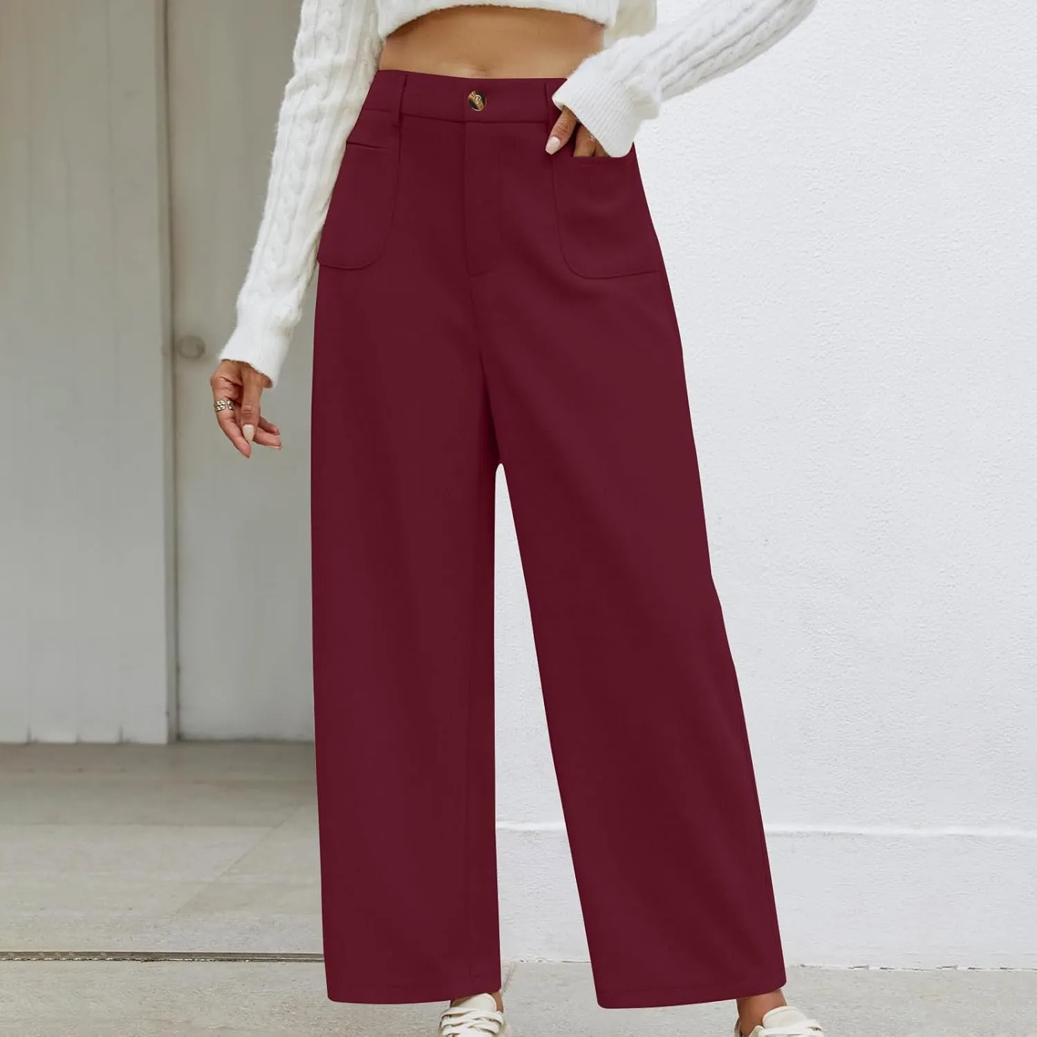Women's Corduroy Pants High Waist Straight Leg Pant Casual Elastic Waist Sweatpants Stretchy Loose Wide Leg Trousers