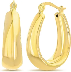 Women's Earrings - 925 Sterling Silver Lightweight 3D Oval Chunky Puffy Hoop Earrings