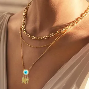 Women's Protection Necklace - Gold Evil Eye Pendant Trendy Layered Necklaces Fashion Jewelry for Women Grils