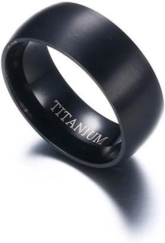Women's Ring Fashion, Black Wedding Ring Titanium Steel High Polished Ring 8mm Engagement Couple Rings