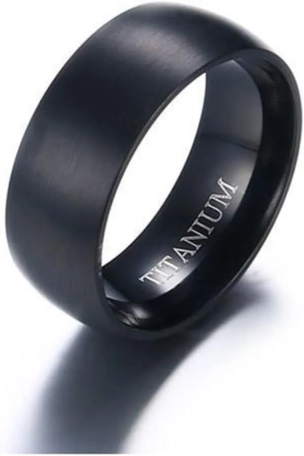Women's Ring Fashion, Black Wedding Ring Titanium Steel High Polished Ring 8mm Engagement Couple Rings