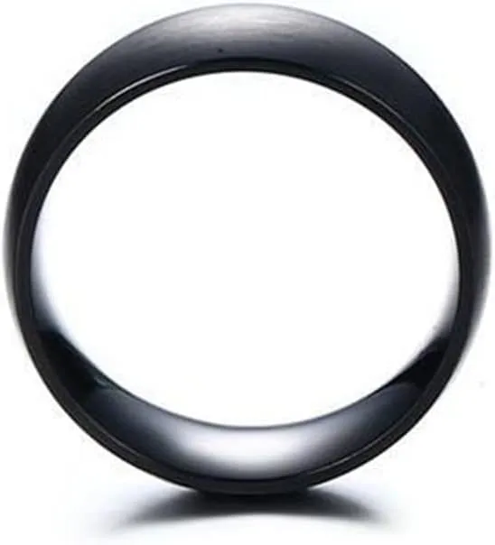 Women's Ring Fashion, Black Wedding Ring Titanium Steel High Polished Ring 8mm Engagement Couple Rings