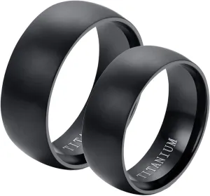 Women's Ring Fashion, Black Wedding Ring Titanium Steel High Polished Ring 8mm Engagement Couple Rings