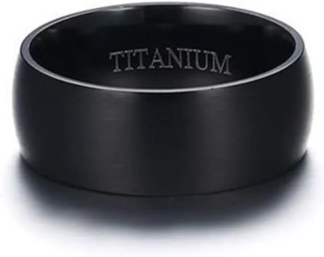 Women's Ring Fashion, Black Wedding Ring Titanium Steel High Polished Ring 8mm Engagement Couple Rings