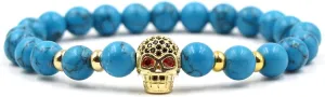 Wycian Mens Surgical Steel Bracelet, Skull Bracelet for Men Beads Magnesite White Turquoise with Zirconia Skull Nature Stones for Mother's Day