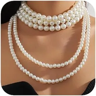 Xerling Pearl Choker 1920s Flapper Costume Faux Pearl Layered Strands Jewelry Necklaces Imitation Pearl Collar for Women Vintage