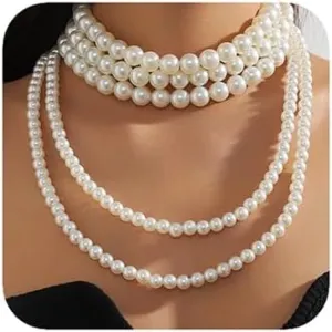 Xerling Pearl Choker 1920s Flapper Costume Faux Pearl Layered Strands Jewelry Necklaces Imitation Pearl Collar for Women Vintage