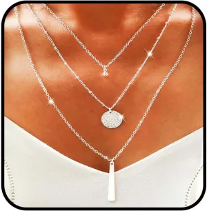 Yalice Layered Bead Sequin Necklace Chain Bar Pendant Necklaces Multi-Strand Fashion Jewelry for Women