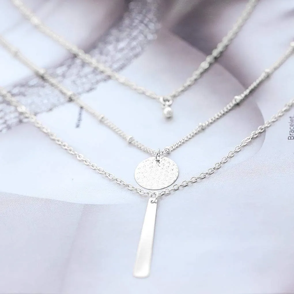Yalice Layered Bead Sequin Necklace Chain Bar Pendant Necklaces Multi-Strand Fashion Jewelry for Women