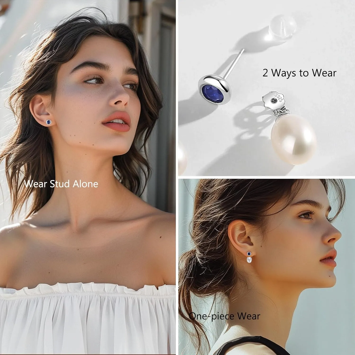 YAMI Pearl Drop & Dangle Earrings, Freshwater/Saltwater Cultured Pearl Baroque, 925 Sterling Silver Earrings with Cubic Zirconia, Hypoallergenic Jewelry Gifts for Women, 2 Ways to Wear