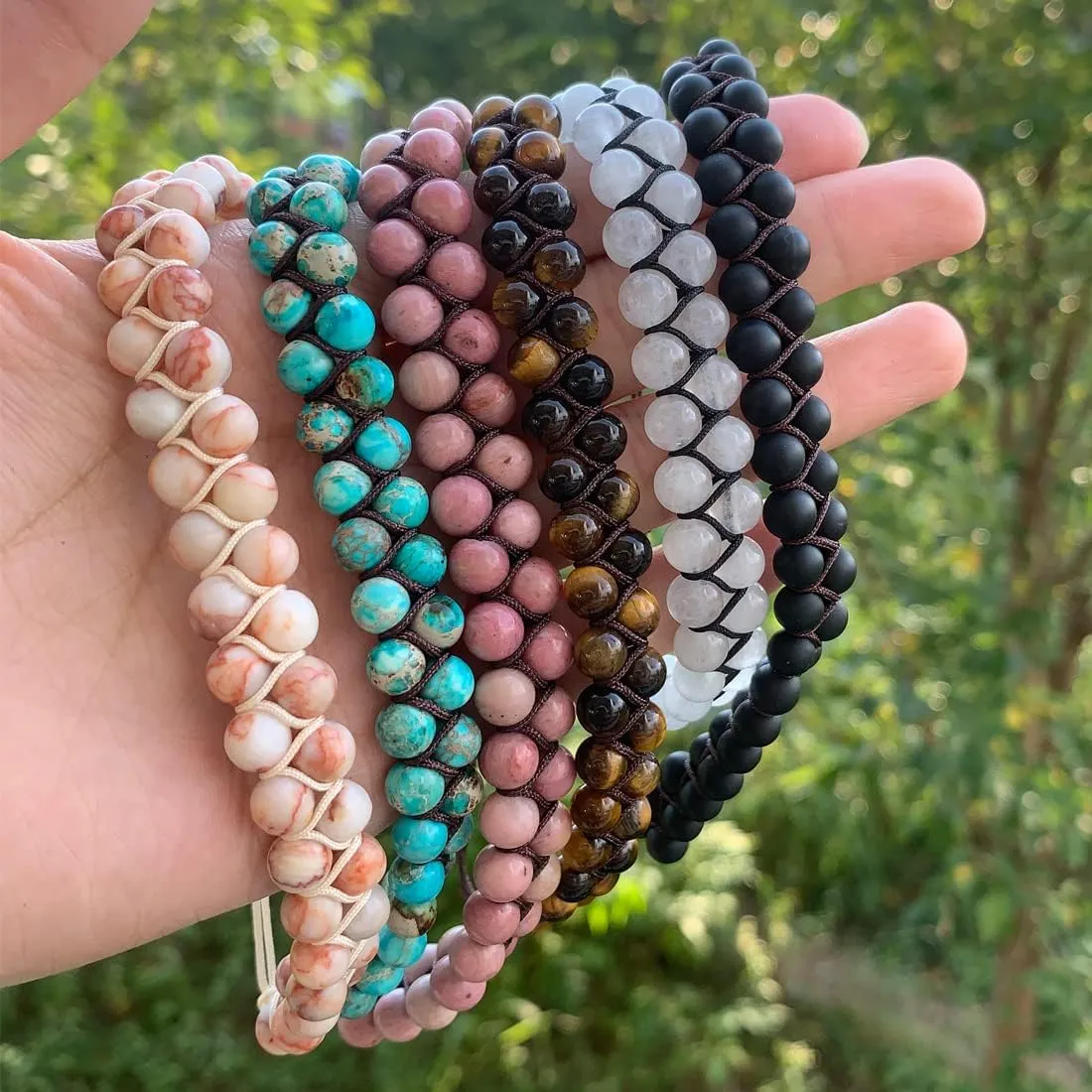 YGLINE Beads Bracelet Healing Crystal Bracelet Meditation Relax Anxiety Bangle for Womens Mens