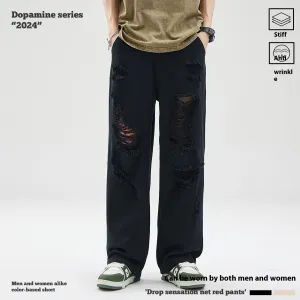 Zipper Ripped Casual Pants Men's Cotton Trousers