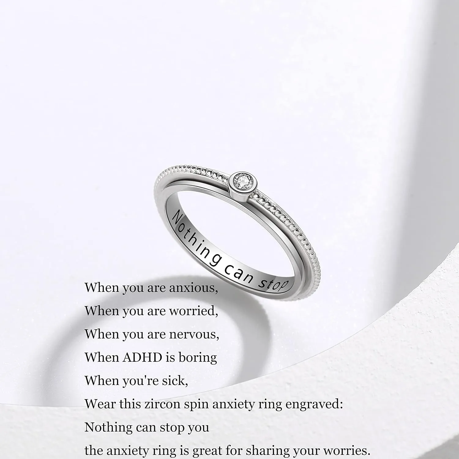 ZOEXUE Anxiety Spinner Ring - Cross/Moon Stars/Cubic Zirconia/Paw Print Sterling Silver ADHD Stress Relieving Ring Engagement Wedding Promise Band 5-10 Sizes
